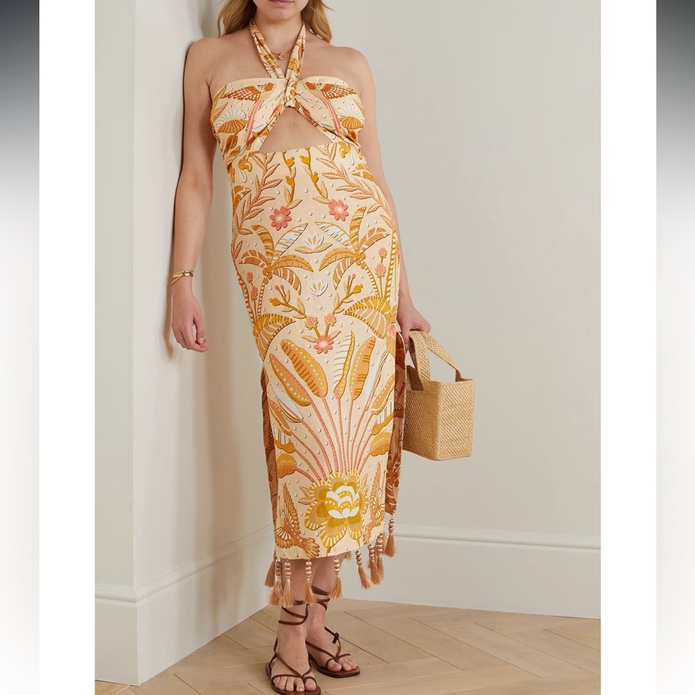 FARM RIO Jungle Chic Sand Cut-out Midi Dress